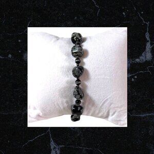 Snowflake Obsidian Beaded Bracelet With Twisted Silver Toggle Clasp